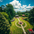 landscape drone shot of a beautiful gard