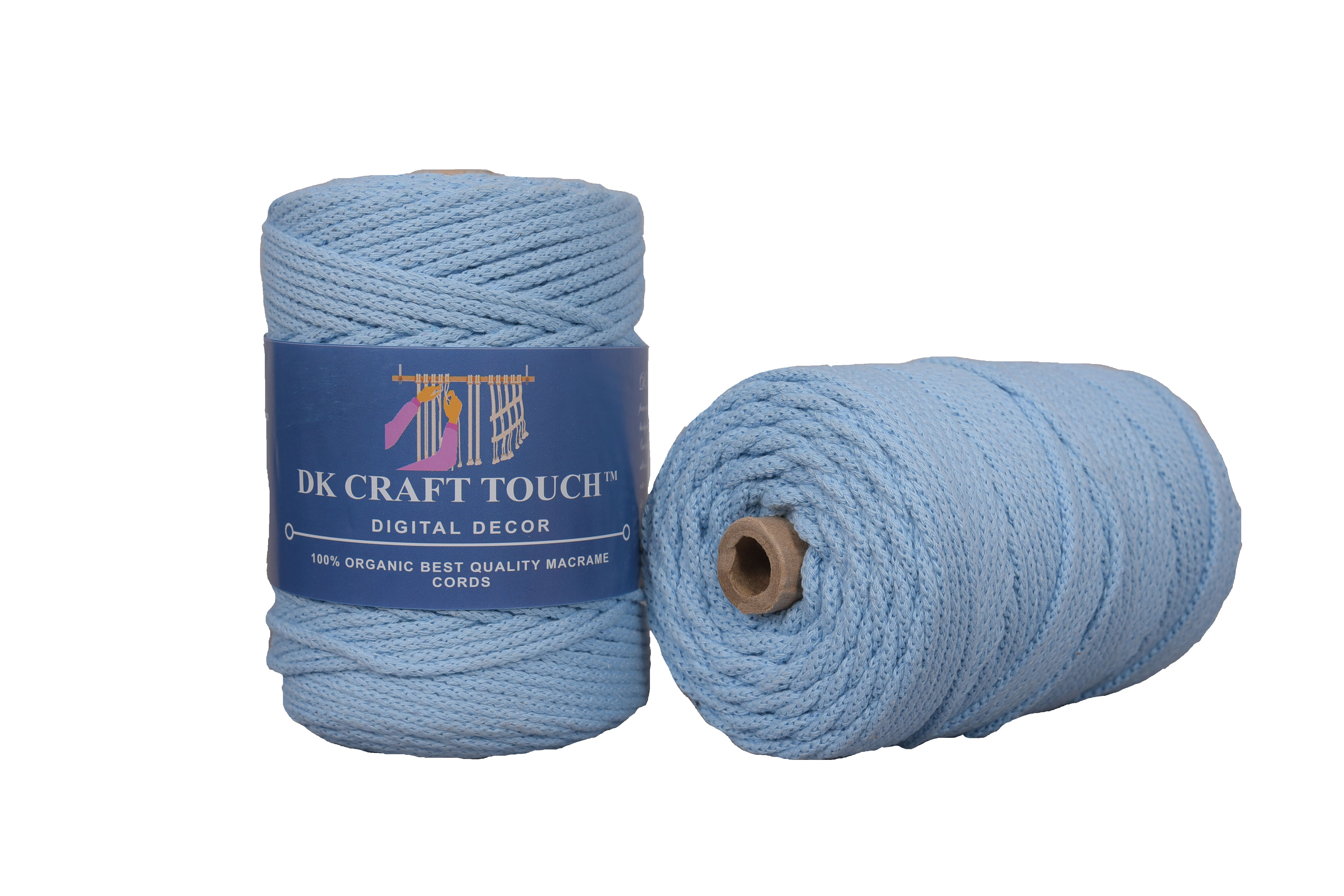 DK Craft Touch ™ Braided 4mm Ice Blue Color macrame cotton cord