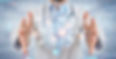 Gastroenterologist on blurred background using digital x-ray of human intestine holographi
