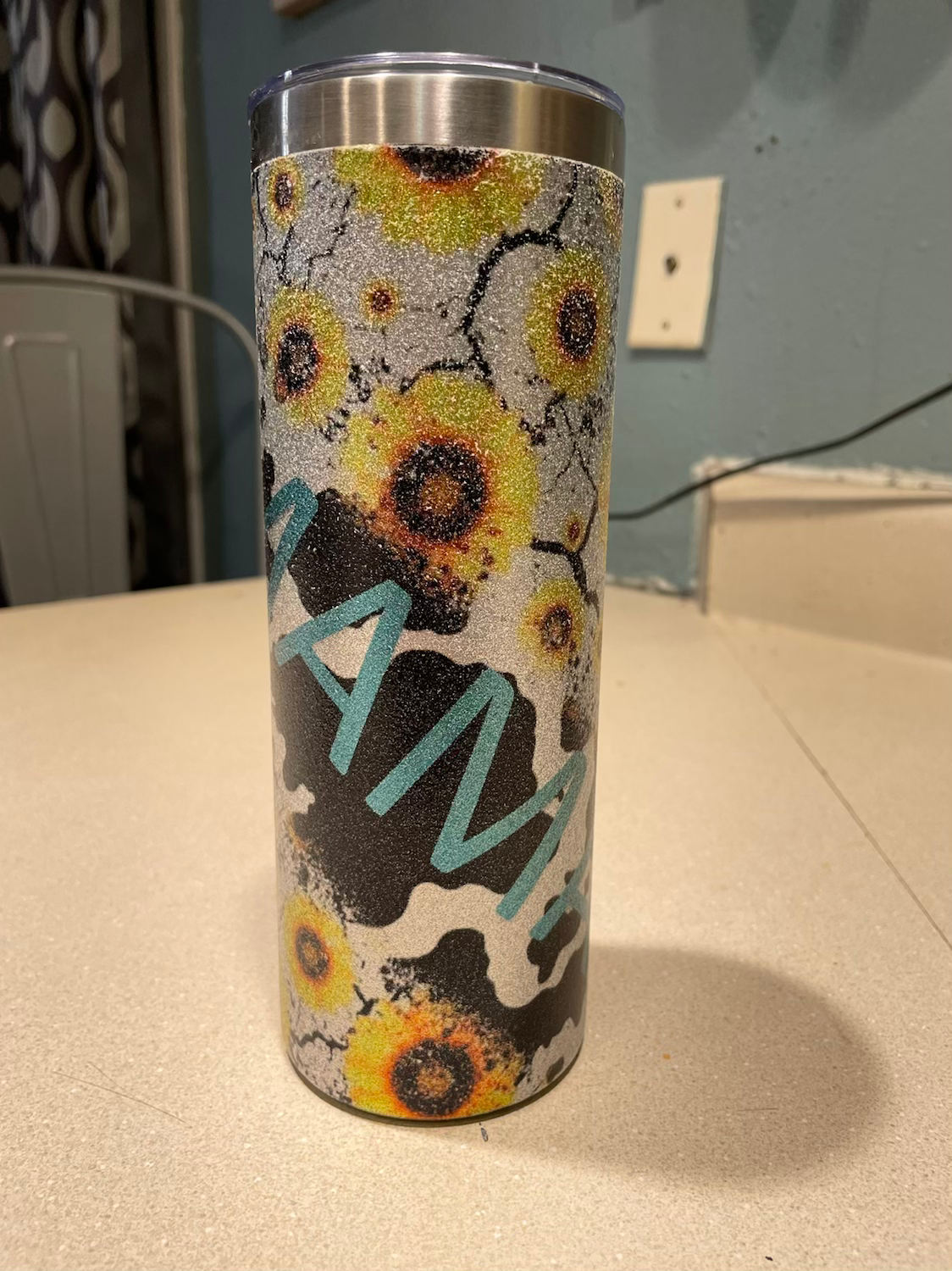 Glittered tumbler sunflower 