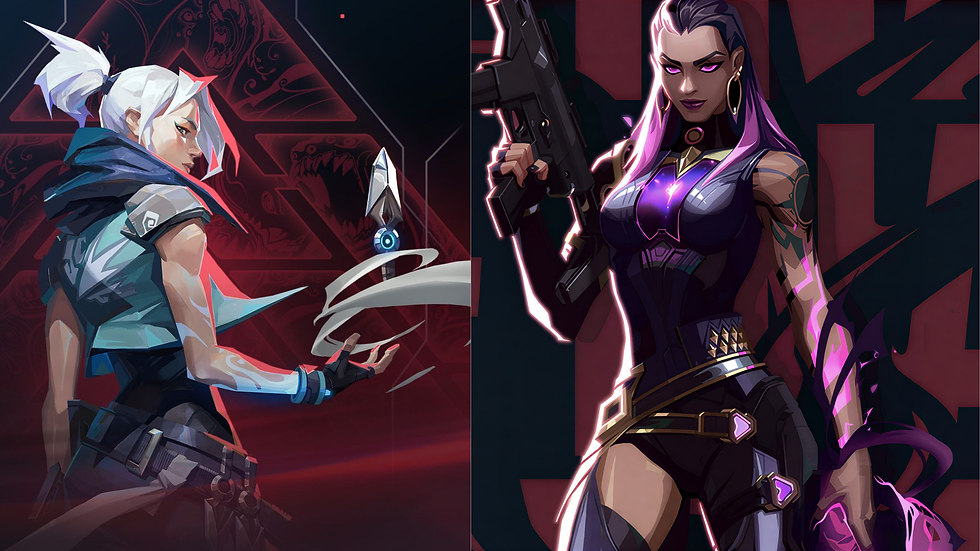 picture of valorant character, on the left its' "Jett", on right its' "Reyna"