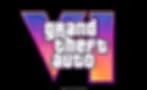 Grand Theft Auto VI logo with bold white text on a vibrant multicolored background featuring palm tree patterns, set against black.