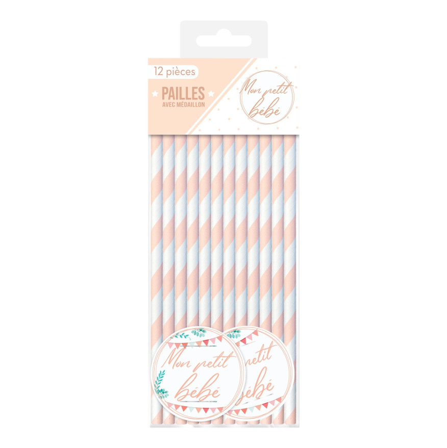 Miniature : Pailles Baby Shower Fille x12