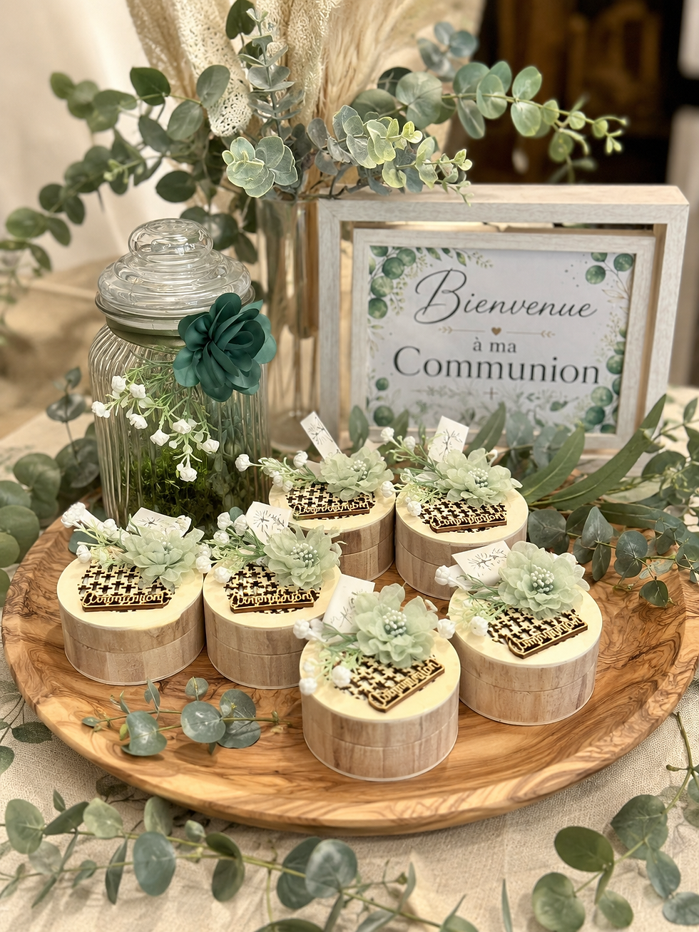 Miniature : Boîte dragée croix rond en bois x6