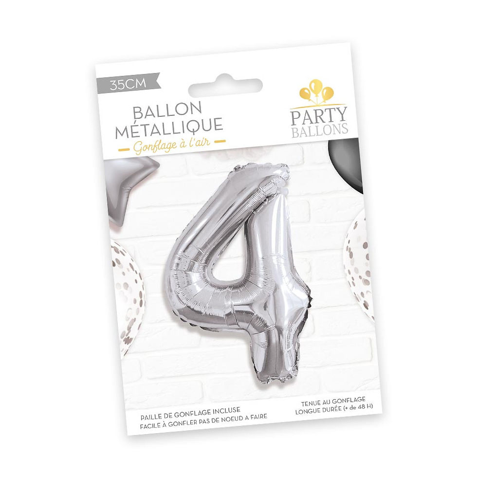 Miniature : Ballon Chiffre Métallique 4 Argent
