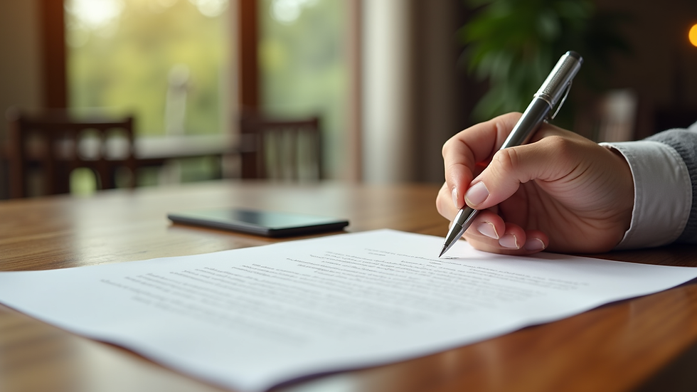 Vue rapprochée d’un contrat de location signé sur une table en bois