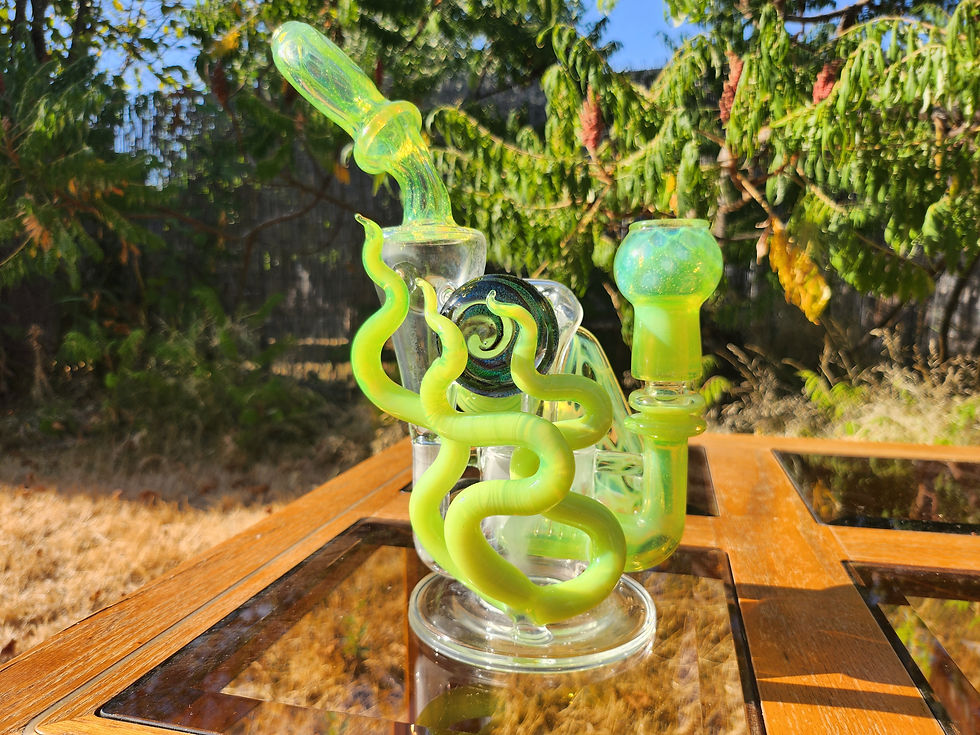 Anodyne Glass Large Slime Green Flame Recycler Rig w/ matching Dome & Hard Case