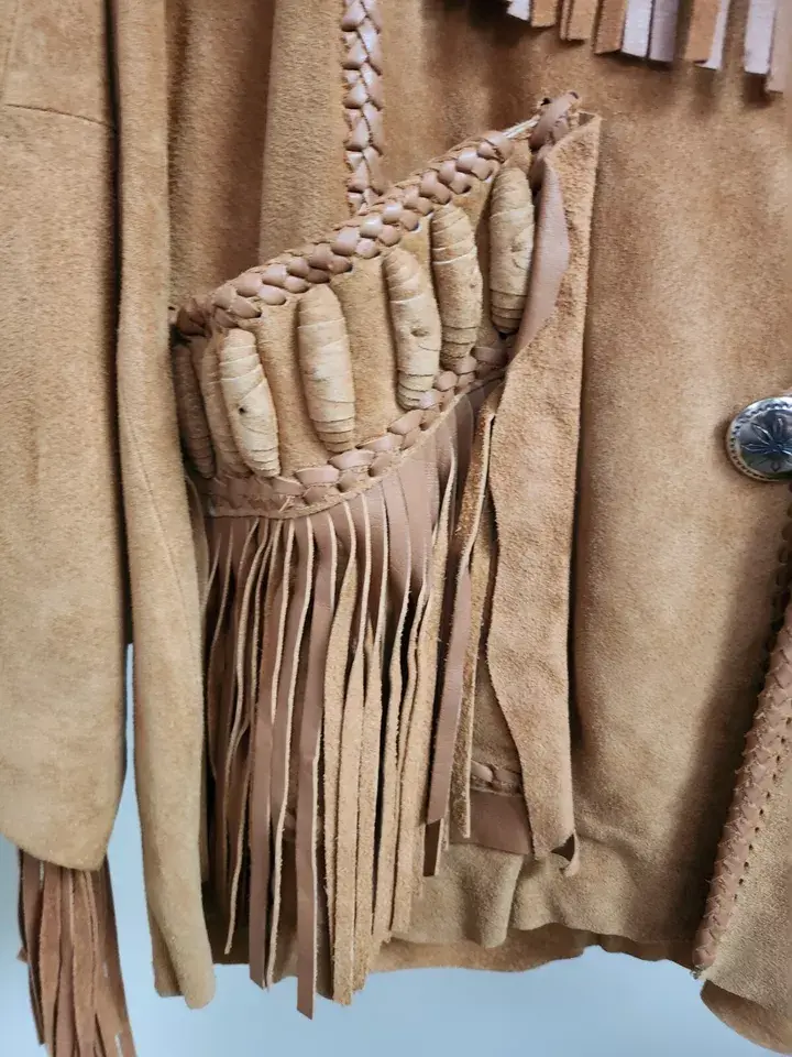 Thumbnail: New Men American Western Traditional Brown Suede Leather Jacket Fringes Bead 48L