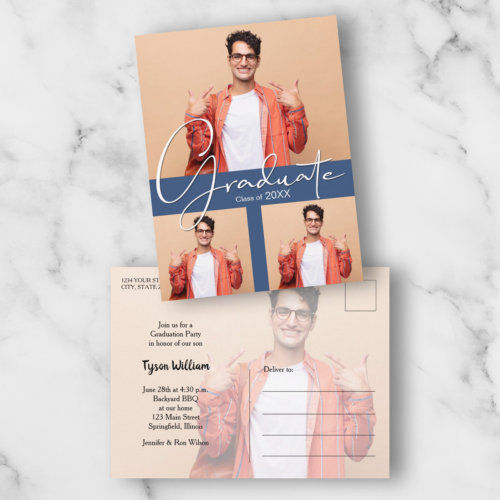 Hot Deals! 4 Photo Blue Graduation Party Invitation Postcard