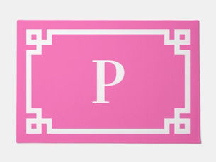 Hot Deals! Hot Pink and White Greek Key Frame Monogram Doormat