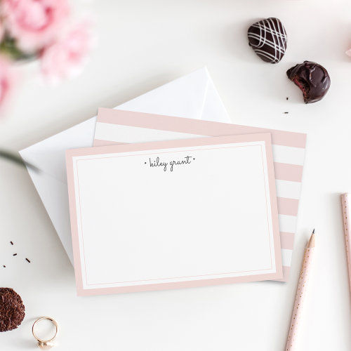 Top 10! Delicate Blush Personalized Stationery Flat Note Card