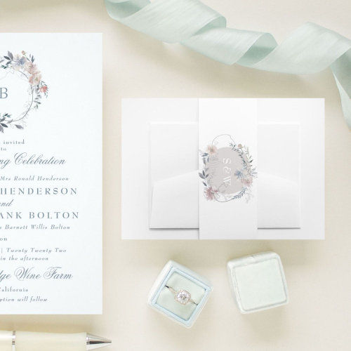 Hot Review! Romantic Floral Wreath Watercolor Monogram Invitation Belly Band