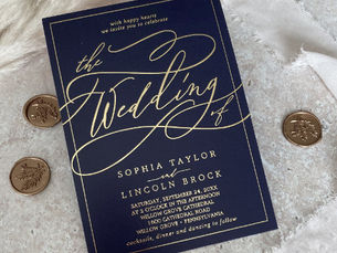 Top 10! Romantic Gold Foil | Navy Blue Frame Wedding Foil Invitation