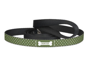 Big Deals! Green And White Polka Dots With Bone & Name Pet Leash