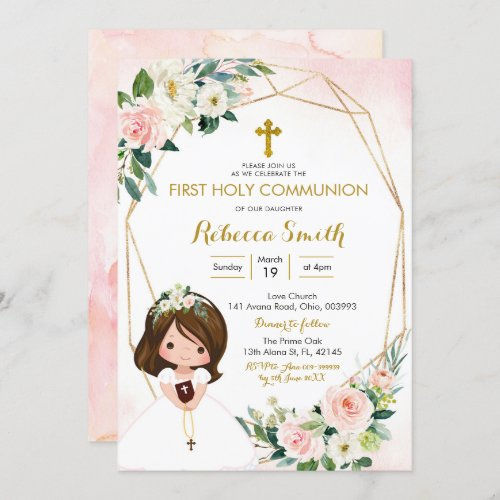 Best Price! Girl Floral Pink First Communion Invitation