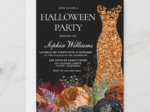 Big Deals! Orange Gown & Floral Fall Halloween Party Invitation