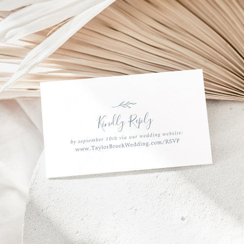 Top 5! Minimal Leaf | Dusty Blue Wedding Website RSVP Enclosure Card