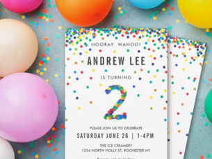 Big Deals! Boys 2nd Birthday Party, Primary Color Confetti Invitation