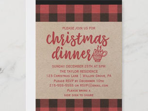 Top 5! Red Buffalo Plaid Christmas Dinner Invitation