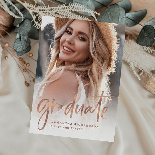 Hot Deals! Casual Script Rose Gold Two Photo Graduation Party Invitation