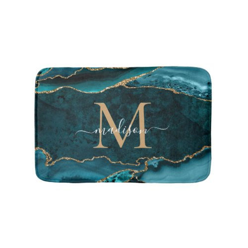 Hot Review! Stylish Teal Green Gold Agate Geode Chic Monogram Bath Mat