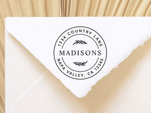 Big Deals! Botanical Leaves Modern Round Return Address Rubber Stamp