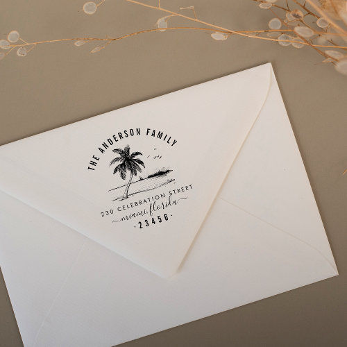 Best Price! Hand Drawn Palm Tree | Family Name Return Address Self-inking Stamp