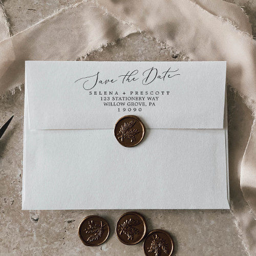 Review Delicate Black Calligraphy Save the Date Card Envelope