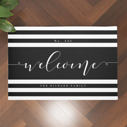 Hot Review! Welcome Modern Stripe House Number & Family Name Doormat