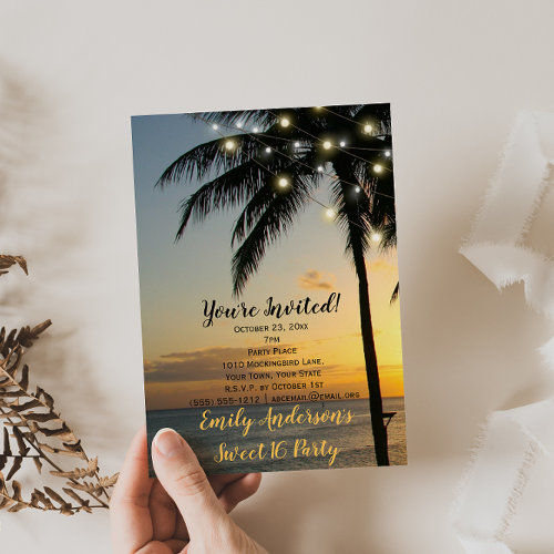 Best Price! Summer Beach String Light Sunset Sweet 16 Birthday Invitation