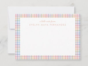 Hot Review! Rainbow plaid pastel gingham personalized kid's note card