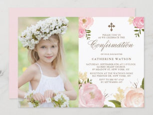 Review Blush Pink Watercolor Peonies Photo Confirmation Invitation