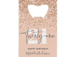 Review Girly glitter sparkle modern 21st birthday credit card bottle opener
