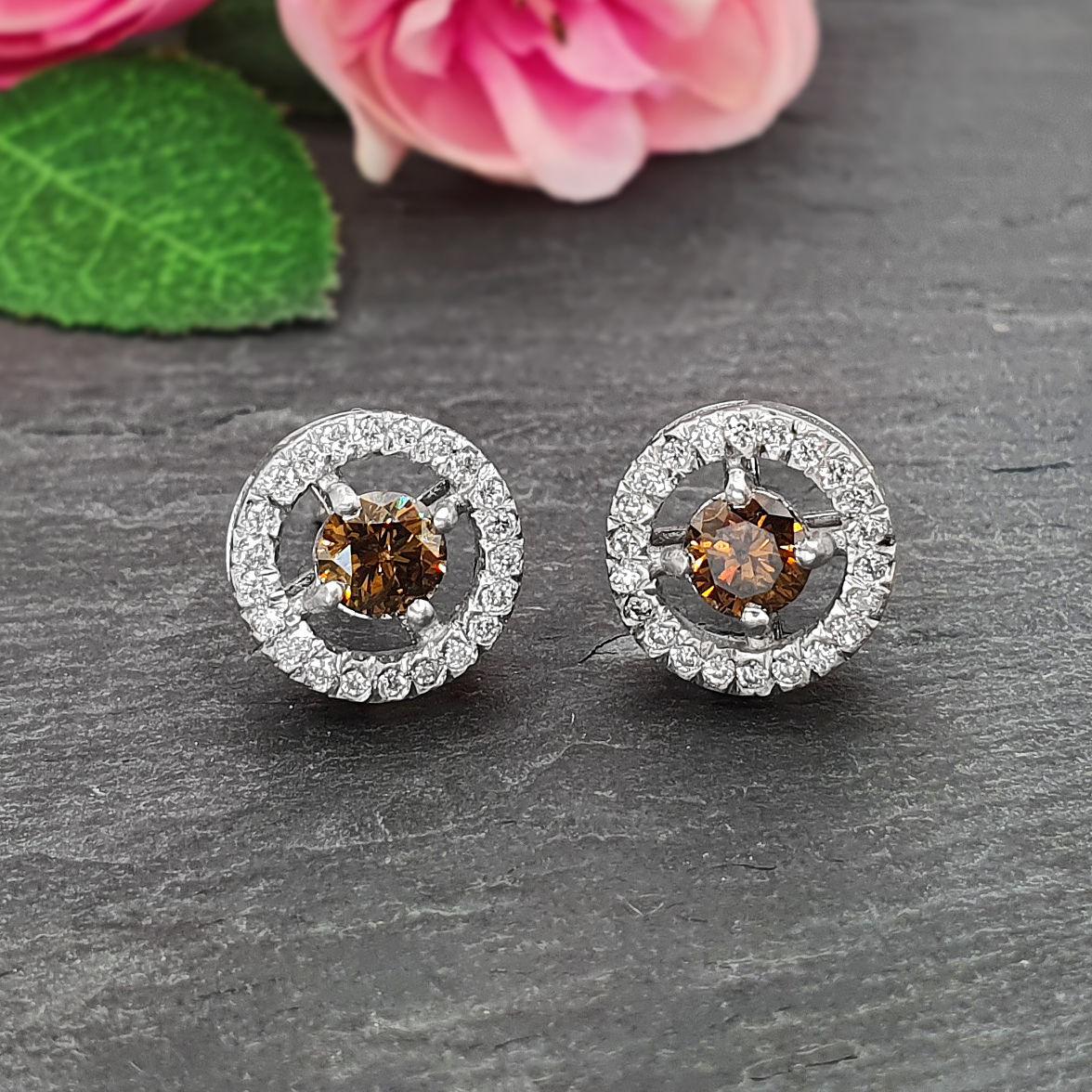 White Gold Chocolate & White Diamond Cluster Earrings