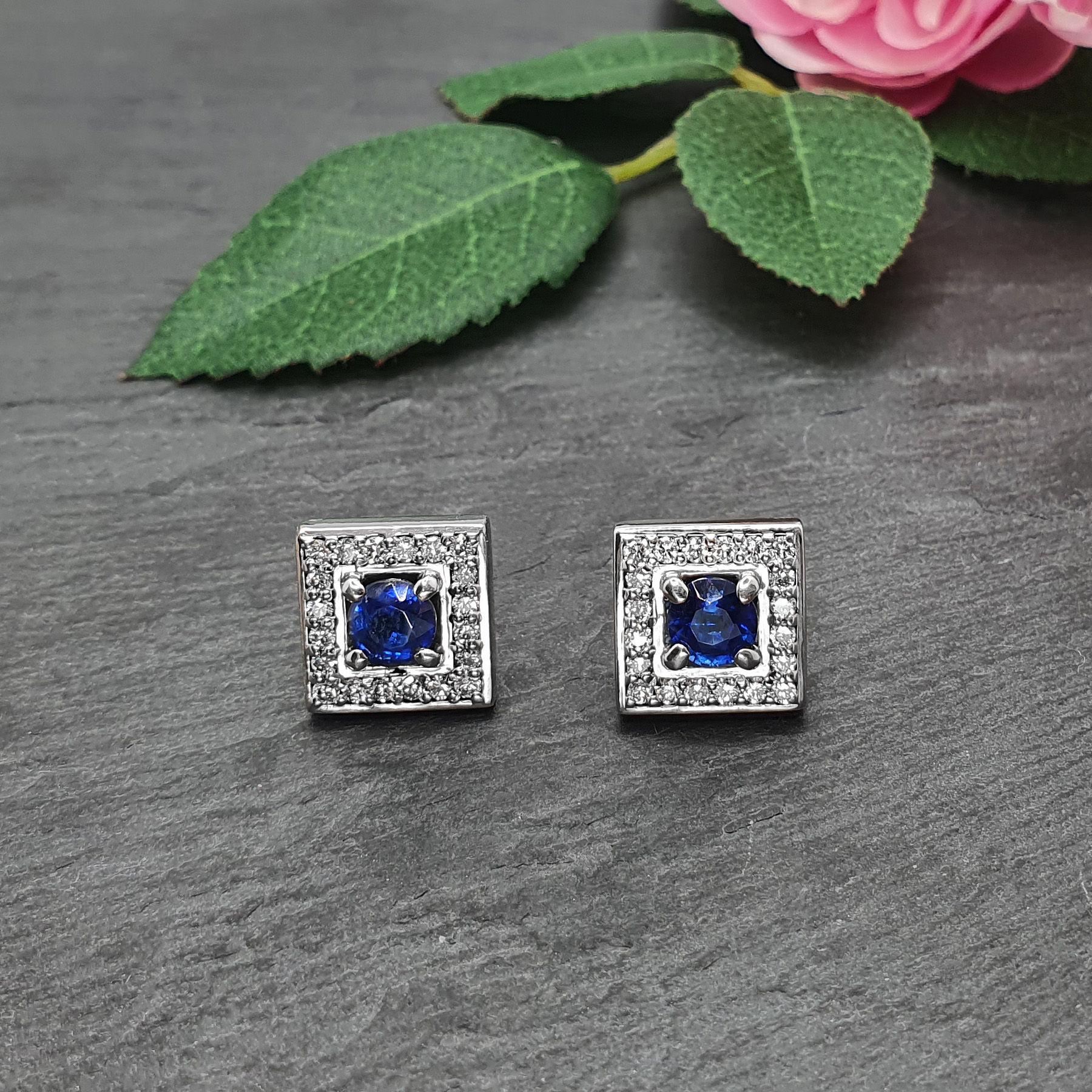 White Gold Cyanite & Diamond Stud Earrings