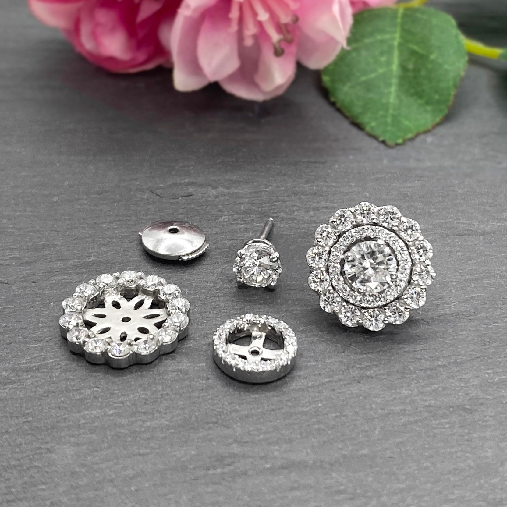 18ct White Gold Diamond Studs with Removable Diamond Surrounds