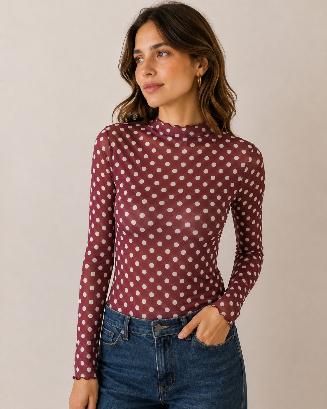 Polka Dot Long Sleeve - Bordeaux