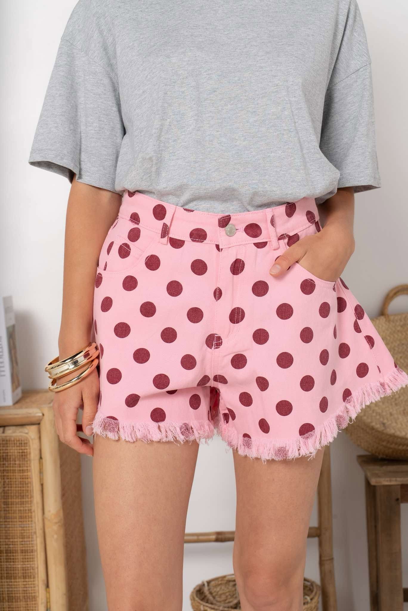 Jeanshort met polka dots ROZE