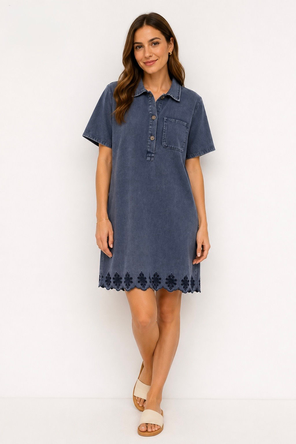 Jolie Denim Look Dress - Blauw