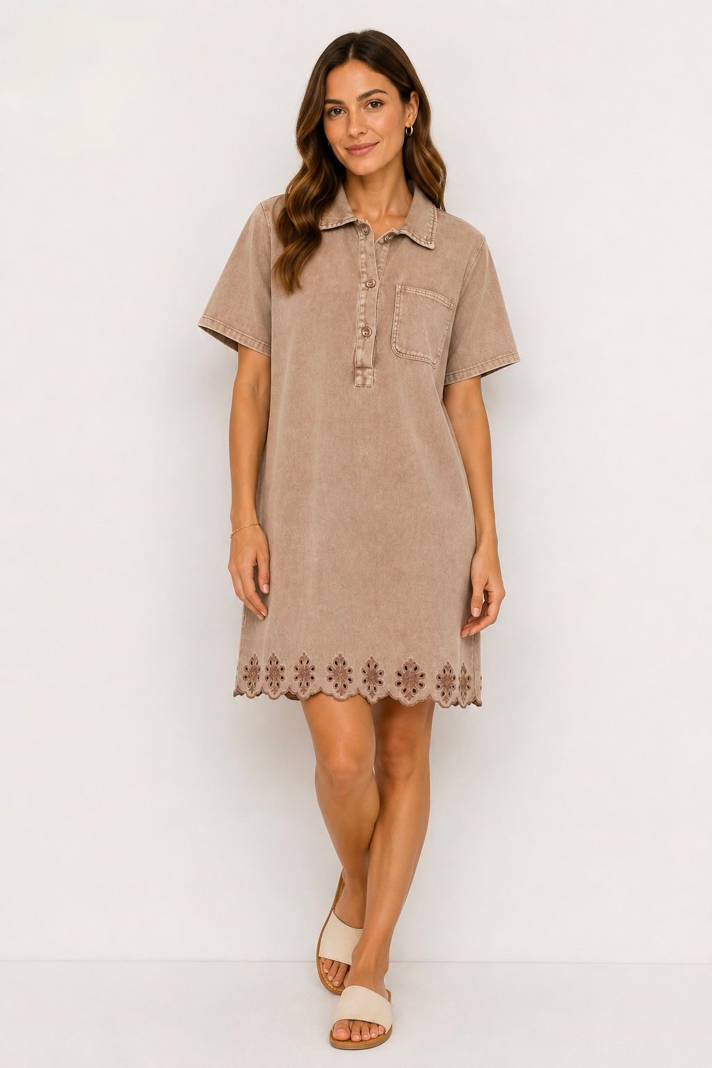 Jolie Denim Look Dress - Taupe