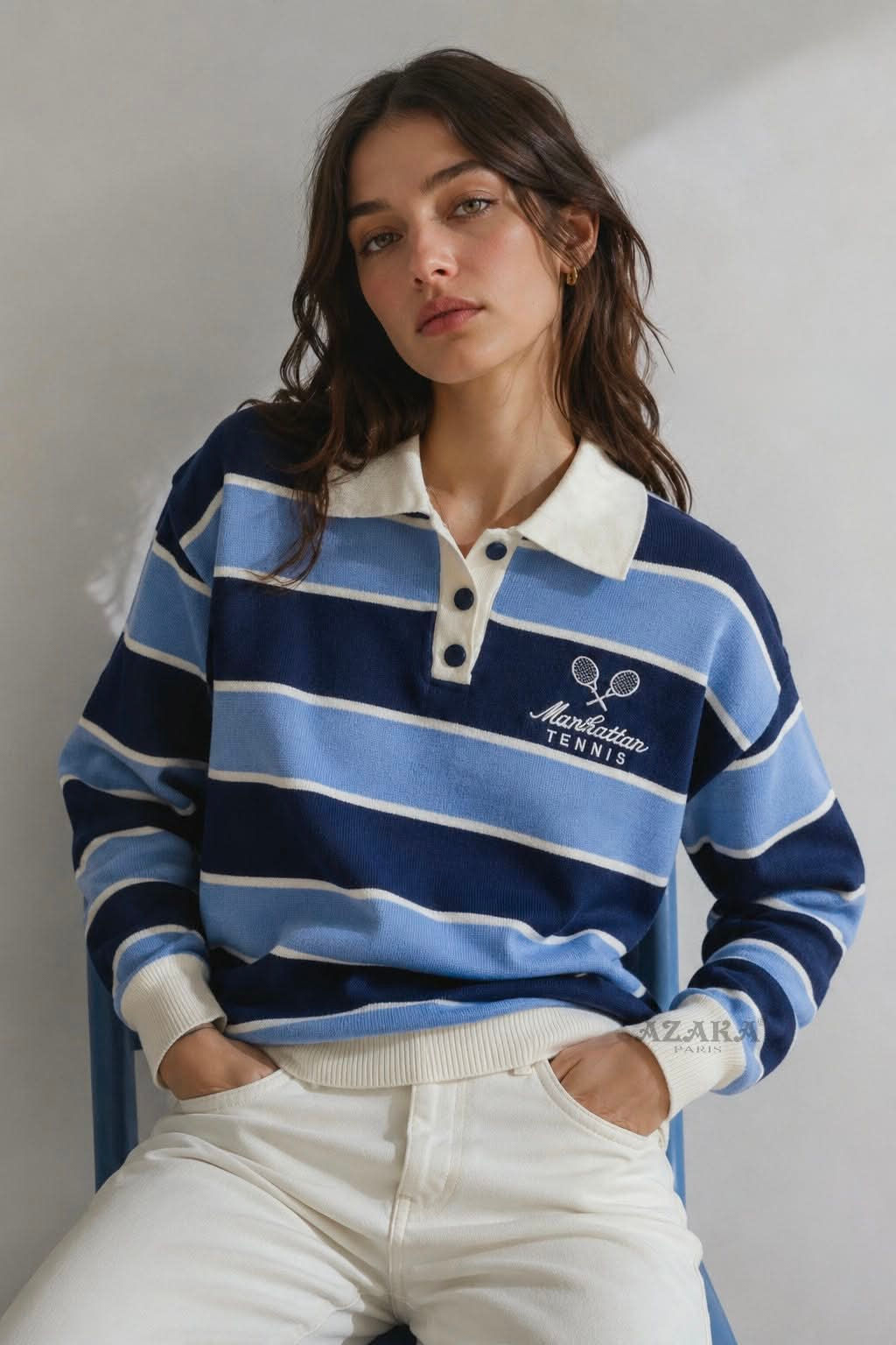Gestreepte Polo Trui – Tennis BLAUW