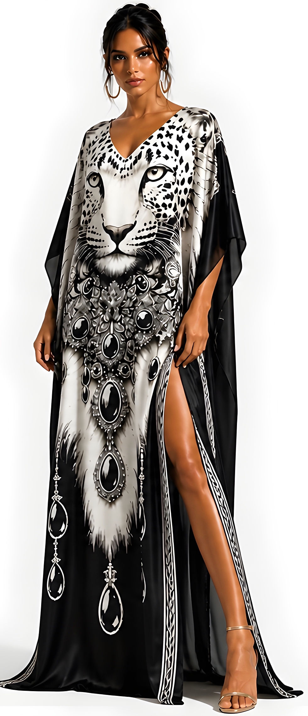 Thumbnail: Zebra Print Silk Kaftan Victoria. La Scala
