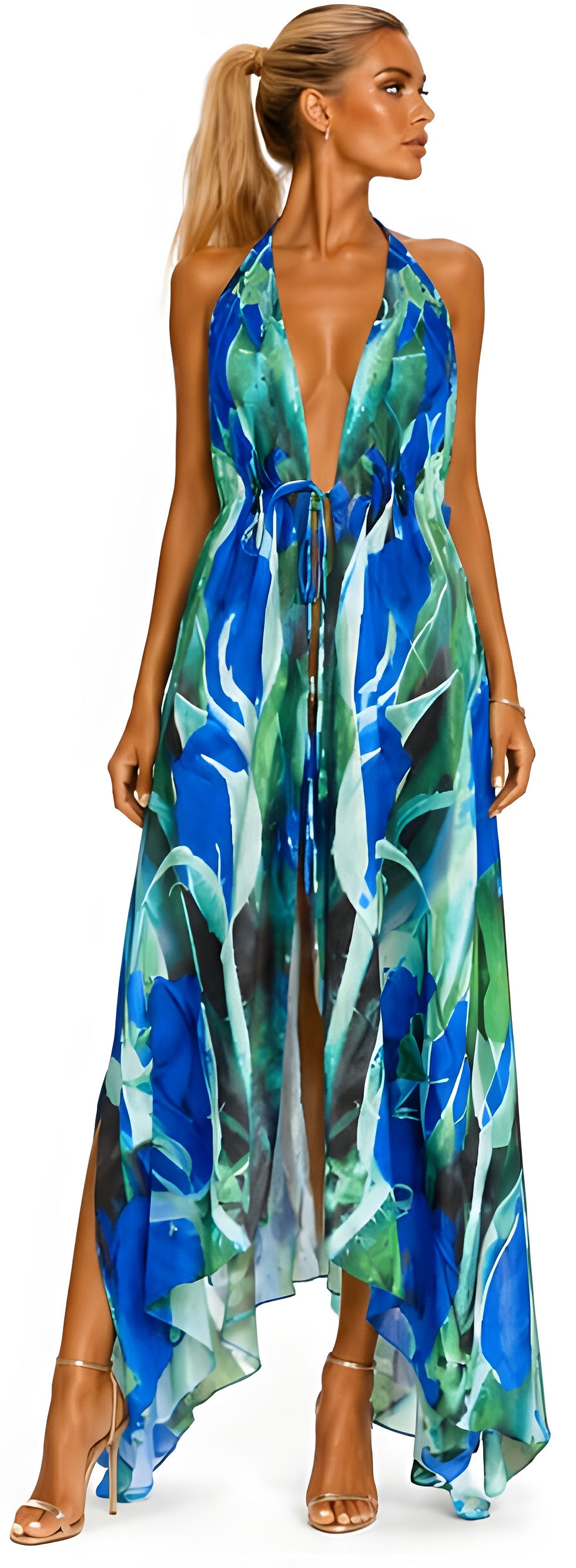 Thumbnail: Signature Dress in silk. Bleu roses