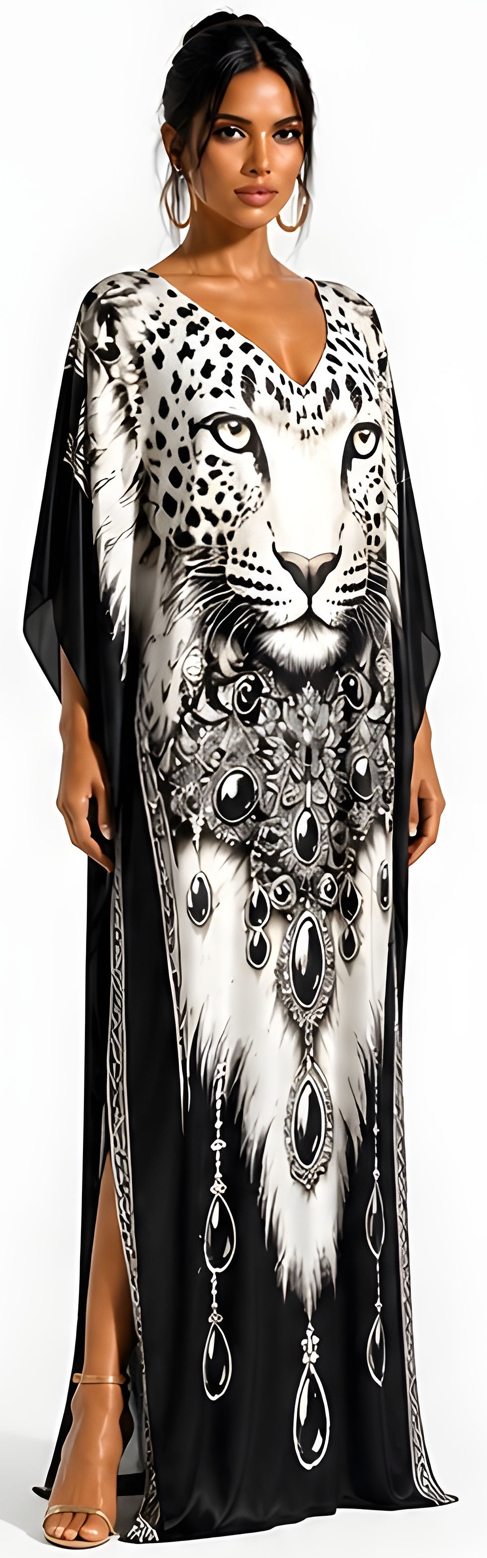 Thumbnail: Zebra Print Silk Kaftan Victoria. La Scala