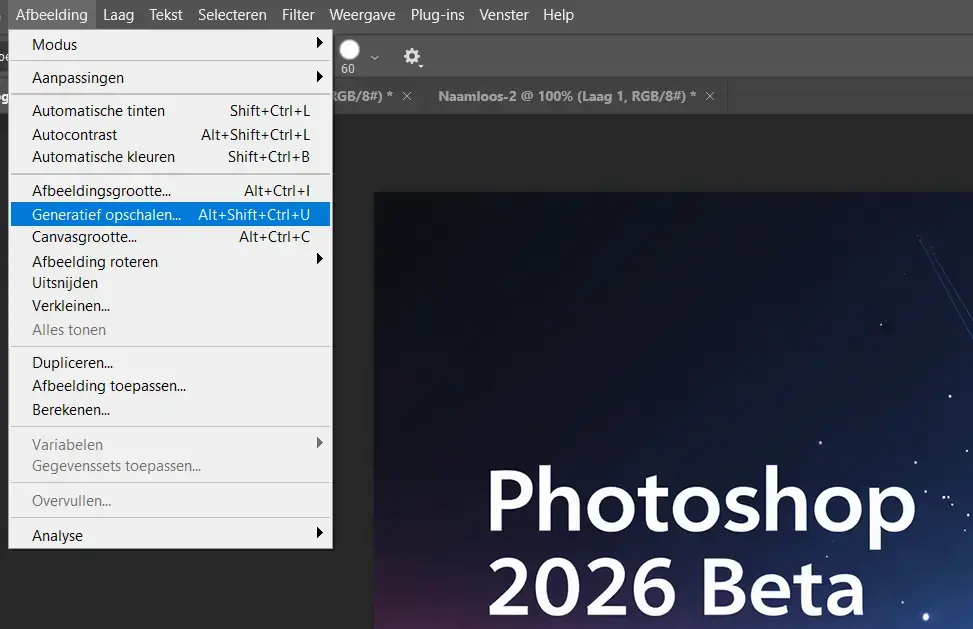AI Visuals - Photoshop Beta 2026 - Generatief upscale