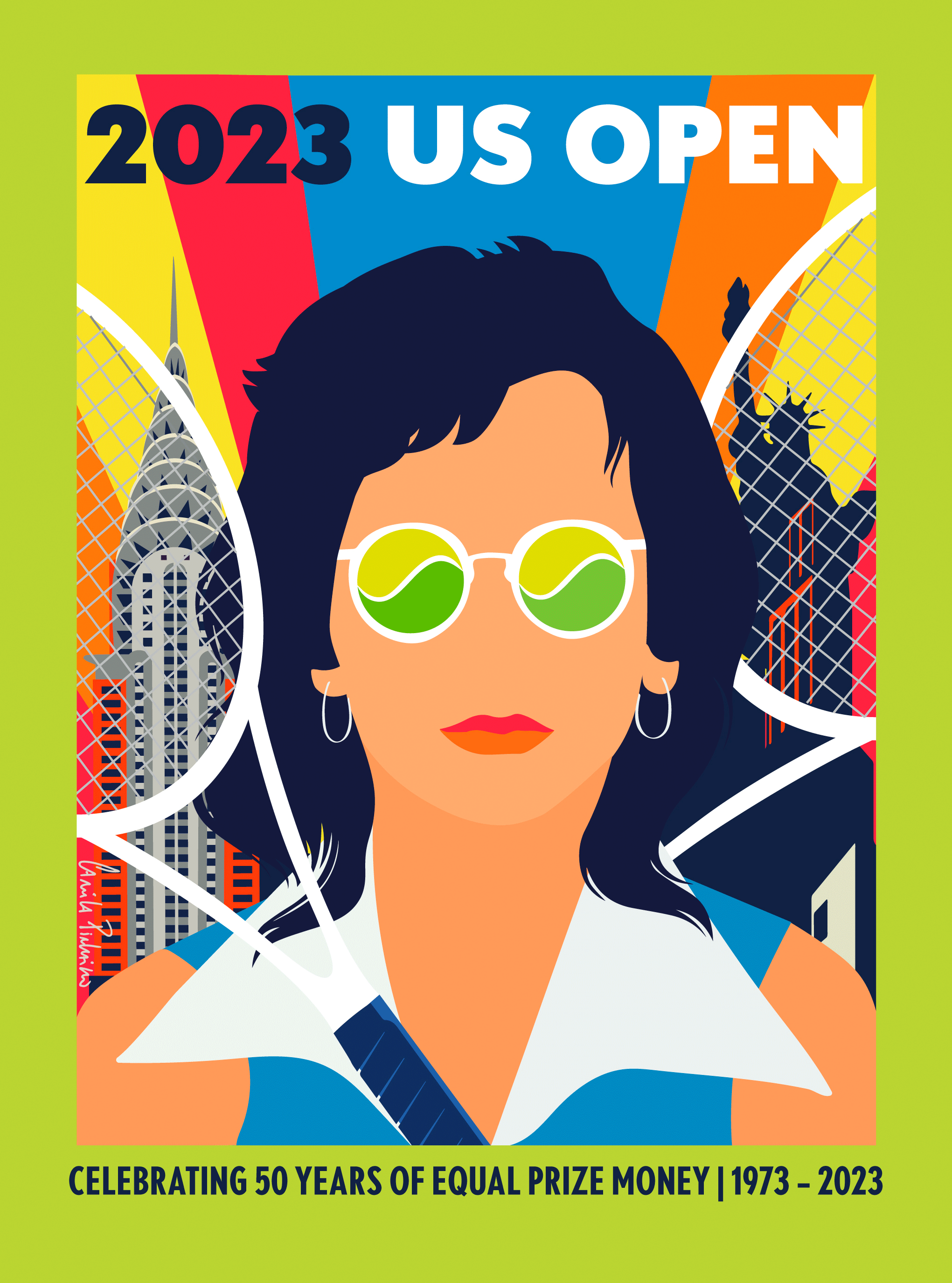 US OPEN OFFICIAL ART THEME CAMILA PINHEIRO BILLIE JEAN KING 2023 POSTER