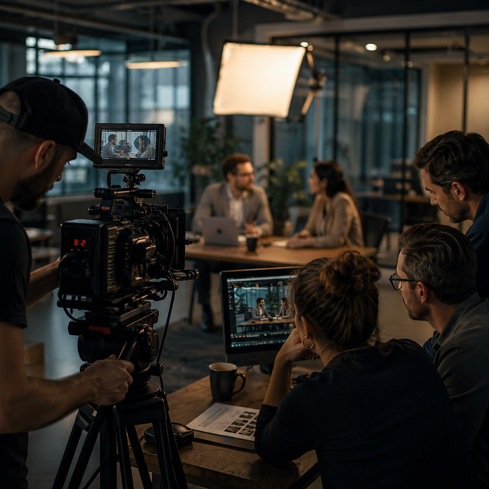 professional video production filming business advertisement in modern office