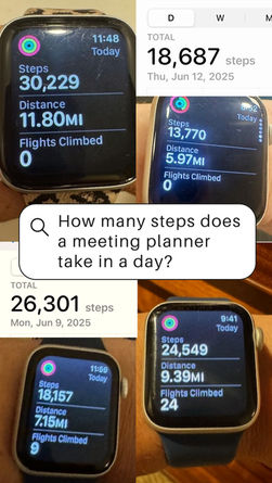 How many steps does a meeting planner take in a day?

Answer: it’s a lot. From early mornings to late nights, our team is constantly on the move—checking, coordinating, fixing, finessing.

These fitness trackers don’t lie: meeting planning isn’t just a job, it’s a cardio sport. We don’t just walk the miles, we run the show. 👟💼

#MeetingPlannerMiles #WeRunTheShow #EventProInMotion #ThisIsWhatHustleLooksLike