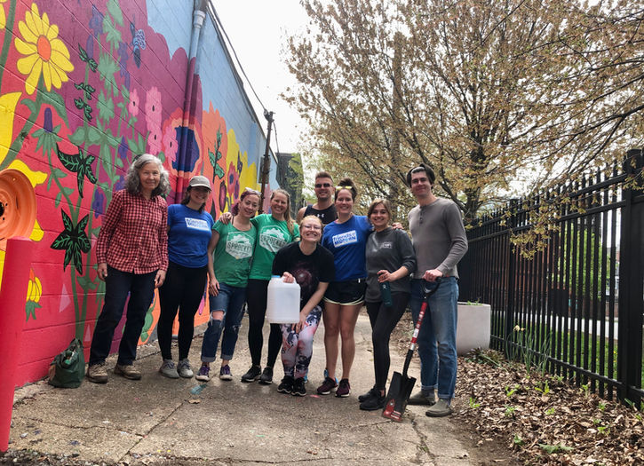 Group photo outside after working on the Pocket Park planting