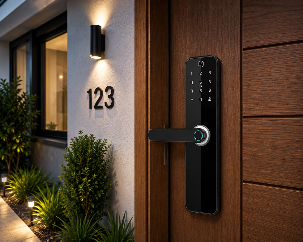 Close-up view of a biometric fingerprint scanner on a smart lock